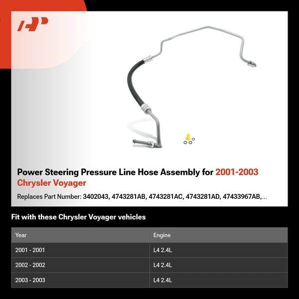 Power Steering Pressure Line Hose Assembly for 2001-2003 Chrysler Voyager