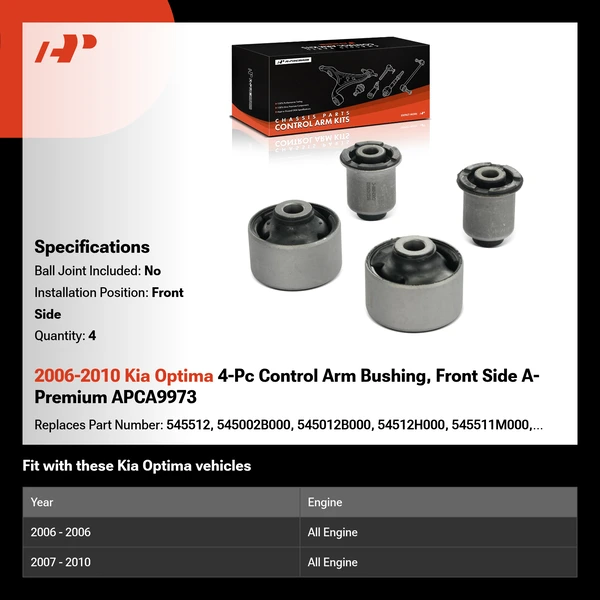 2006-2010 Kia Optima 4-Pc Control Arm Bushing, Front Side A-Premium APCA9973