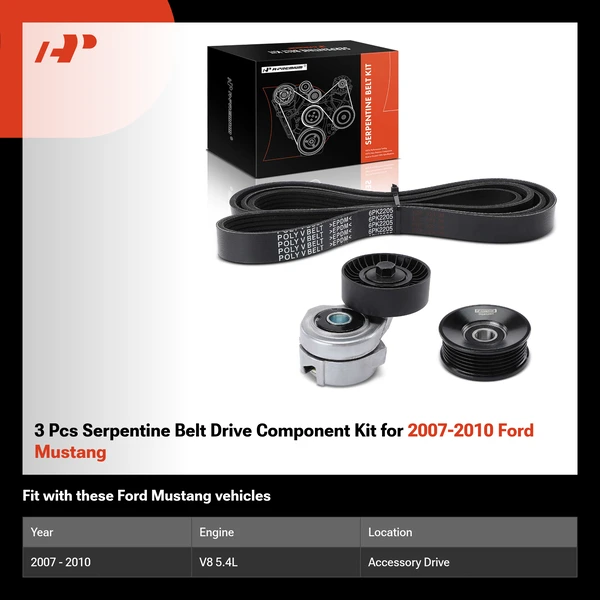 3 Pcs Serpentine Belt Drive Component Kit for 2007-2010 Ford Mustang