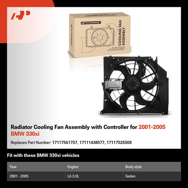 Radiator Cooling Fan Assembly with Controller for 2001-2005 BMW 330xi