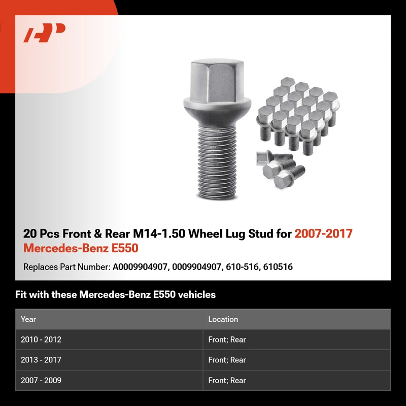 20 Pcs Front & Rear M14-1.50 Wheel Lug Stud for 2007-2017 Mercedes-Benz E550