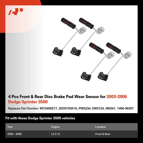 4 Pcs Front & Rear Disc Brake Pad Wear Sensor for 2003-2006 Dodge Sprinter 3500