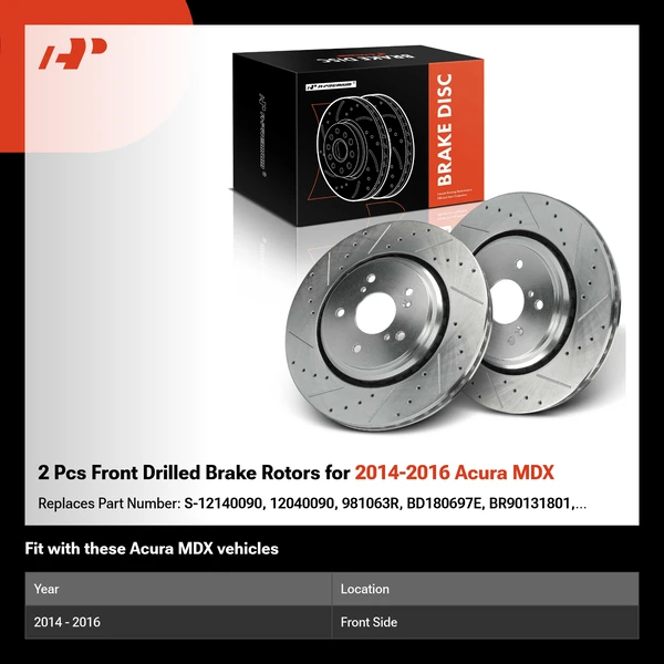 2 Pcs Front Drilled Brake Rotors for 2014-2016 Acura MDX