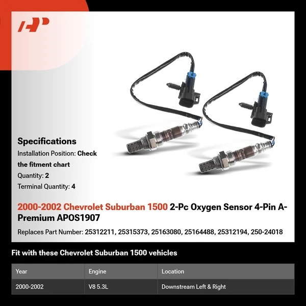 2000-2002 Chevrolet Suburban 1500 2-Pc Oxygen Sensor 4-Pin A-Premium APOS1907