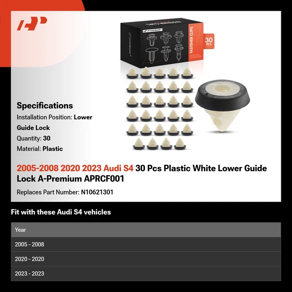 2005-2008 2020 2023 Audi S4 30 Pcs Plastic White Lower Guide Lock A-Premium APRCF001