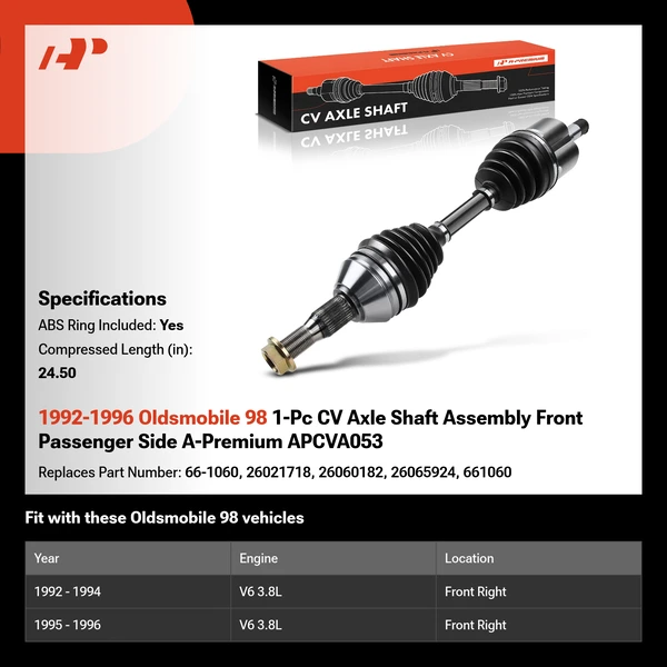 1992-1996 Oldsmobile 98 1-Pc CV Axle Shaft Assembly Front Passenger Side A-Premium APCVA053