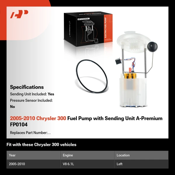 2005-2010 Chrysler 300 Fuel Pump with Sending Unit A-Premium FP0104