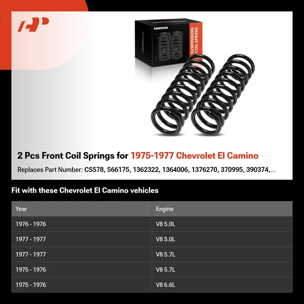 2 Pcs Front Coil Springs for 1975-1977 Chevrolet El Camino