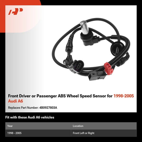 Front Driver or Passenger ABS Wheel Speed Sensor for 1998-2005 Audi A6