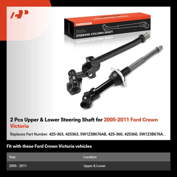 2 Pcs Upper & Lower Steering Shaft for 2005-2011 Ford Crown Victoria