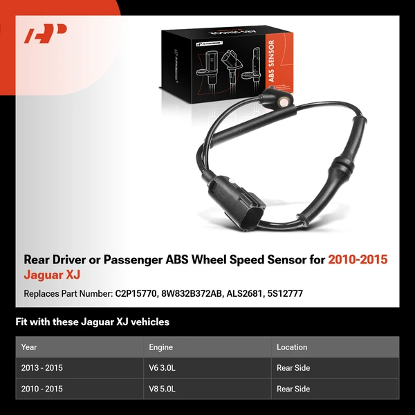 Rear Driver or Passenger ABS Wheel Speed Sensor for 2010-2015 Jaguar XJ