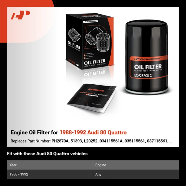 Engine Oil Filter for 1988-1992 Audi 80 Quattro