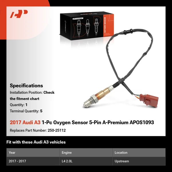 2017 Audi A3 1-Pc Oxygen Sensor 5-Pin A-Premium APOS1093