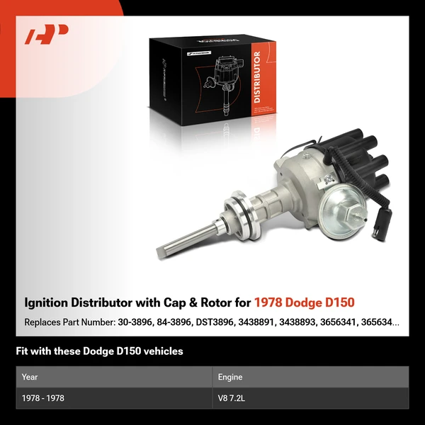 Ignition Distributor with Cap & Rotor for 1978 Dodge D150