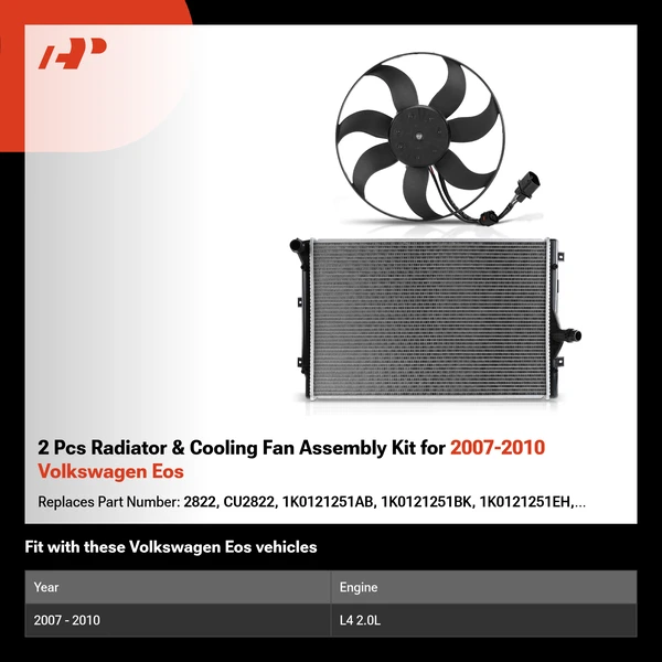2 Pcs Radiator & Cooling Fan Assembly Kit for 2007-2010 Volkswagen Eos