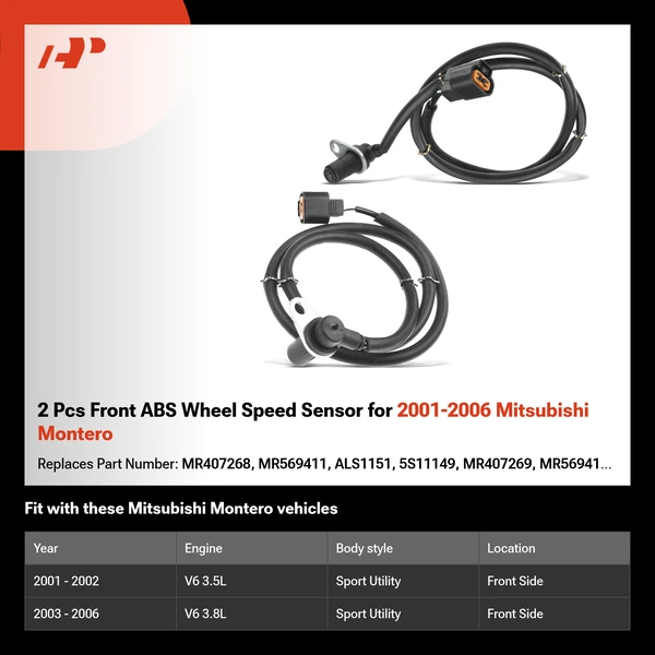 2 Pcs Front ABS Wheel Speed Sensor for 2001-2006 Mitsubishi Montero
