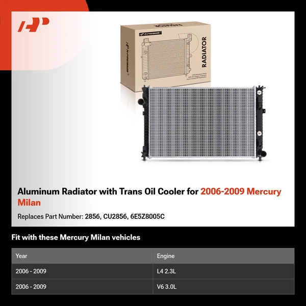 Aluminum Radiator with Trans Oil Cooler for 2006-2009 Mercury Milan