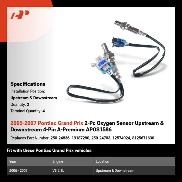2005-2007 Pontiac Grand Prix 2-Pc Oxygen Sensor Upstream & Downstream 4-Pin A-Premium APOS1586