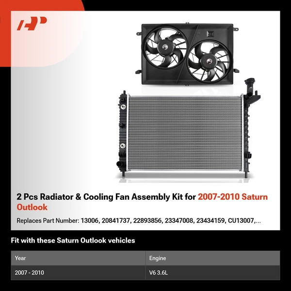 2 Pcs Radiator & Cooling Fan Assembly Kit for 2007-2010 Saturn Outlook