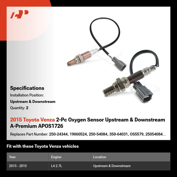 2015 Toyota Venza 2-Pc Oxygen Sensor Upstream & Downstream A-Premium APOS1726