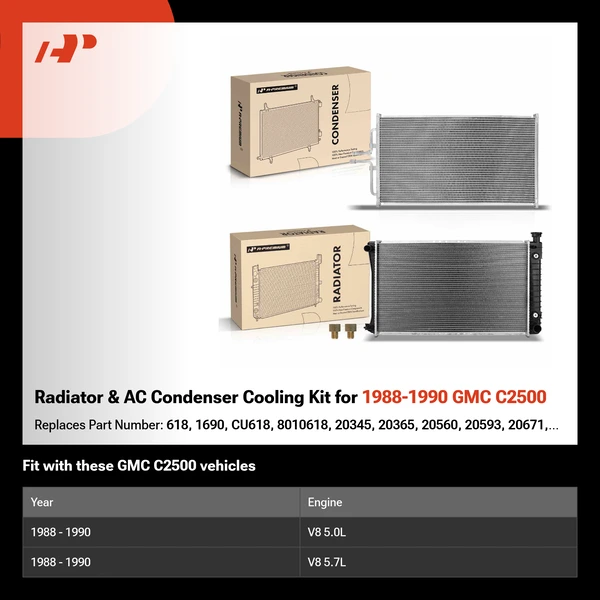 Radiator & AC Condenser Cooling Kit for 1988-1990 GMC C2500