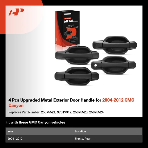 4 Pcs Upgraded Metal Exterior Door Handle for 2004-2012 GMC Canyon
