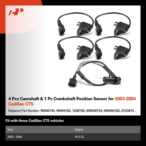 4 Pcs Camshaft & 1 Pc Crankshaft Position Sensor for 2003-2004 Cadillac CTS
