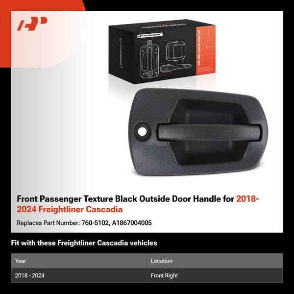 Front Passenger Texture Black Outside Door Handle for 2018-2024 Freightliner Cascadia