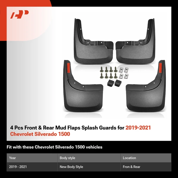 4 Pcs Front & Rear Mud Flaps Splash Guards for 2019-2021 Chevrolet Silverado 1500