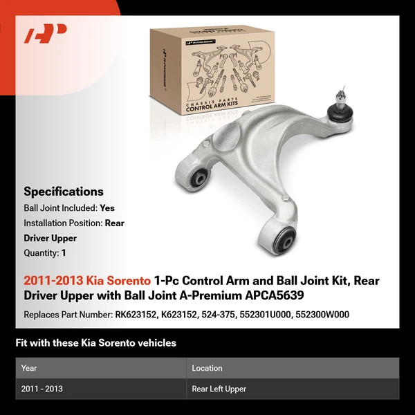 2011-2013 Kia Sorento 1-Pc Control Arm and Ball Joint Kit, Rear Driver Upper with Ball Joint A-Premium APCA5639