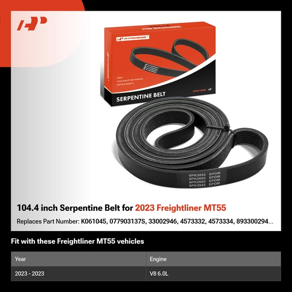104.4 inch Serpentine Belt for 2023 Freightliner MT55