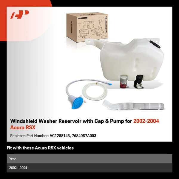Windshield Washer Reservoir with Cap & Pump for 2002-2004 Acura RSX