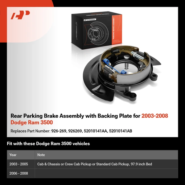 Rear Parking Brake Assembly with Backing Plate for 2003-2008 Dodge Ram 3500