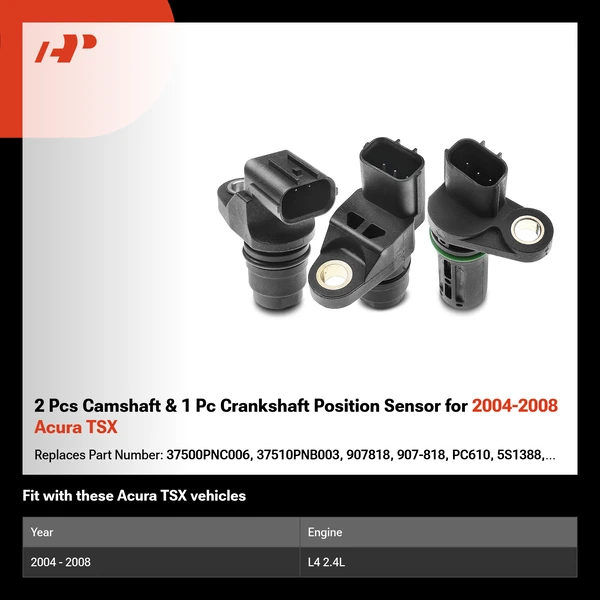 2 Pcs Camshaft & 1 Pc Crankshaft Position Sensor for 2004-2008 Acura TSX