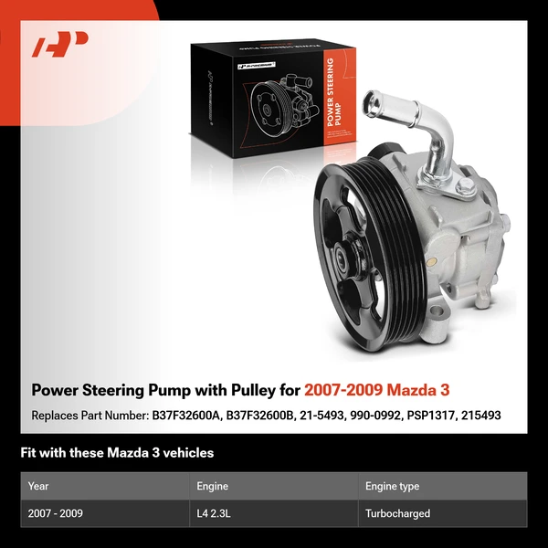 Power Steering Pump with Pulley for 2007-2009 Mazda 3