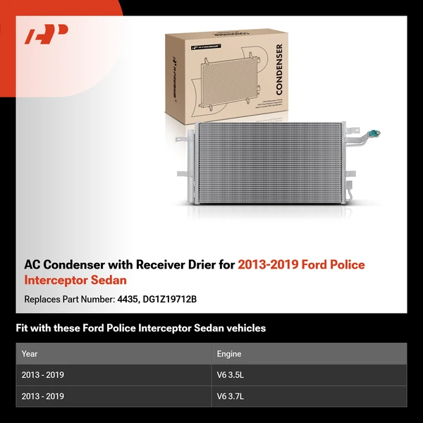 AC Condenser with Receiver Drier for 2013-2019 Ford Police Interceptor Sedan