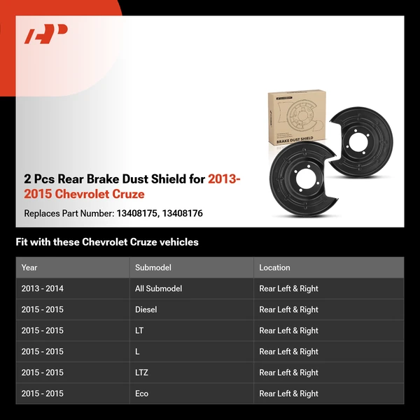 2 Pcs Rear Brake Dust Shield for 2013-2015 Chevrolet Cruze