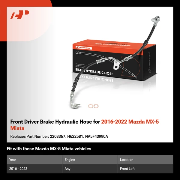 Front Driver Brake Hydraulic Hose for 2016-2022 Mazda MX-5 Miata