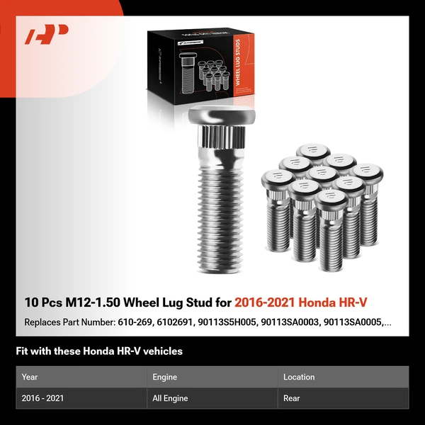 10 Pcs M12-1.50 Wheel Lug Stud for 2016-2021 Honda HR-V