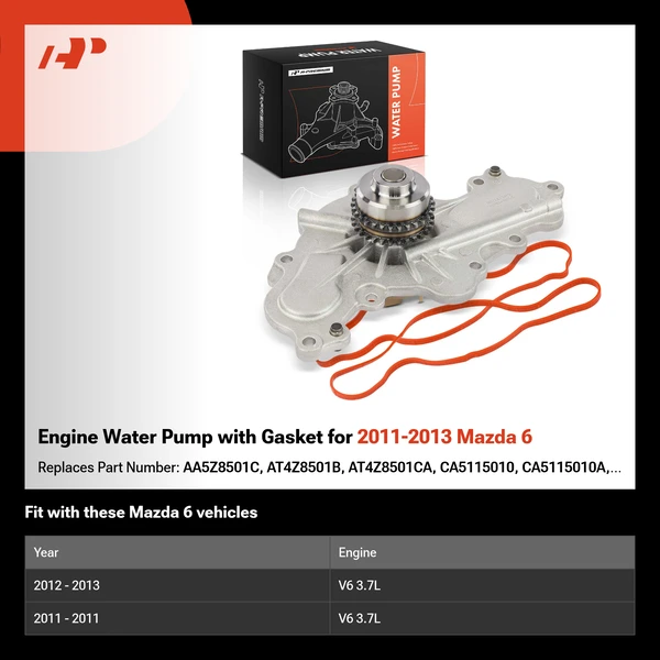 Engine Water Pump with Gasket for 2011-2013 Mazda 6