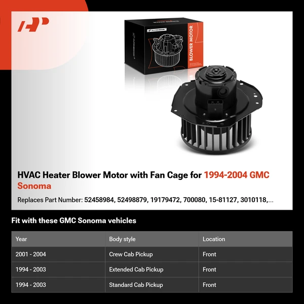 HVAC Heater Blower Motor with Fan Cage for 1994-2004 GMC Sonoma
