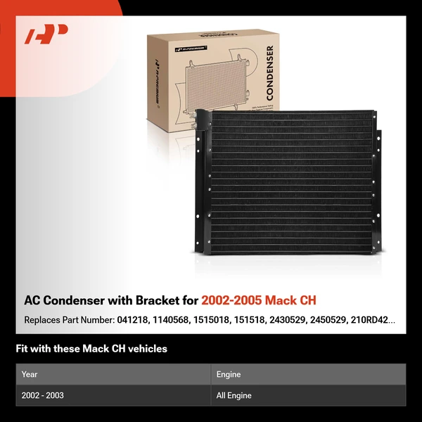 AC Condenser with Bracket for 2002-2005 Mack CH