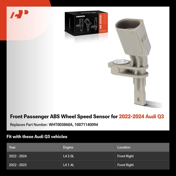 Front Passenger ABS Wheel Speed Sensor for 2022-2024 Audi Q3