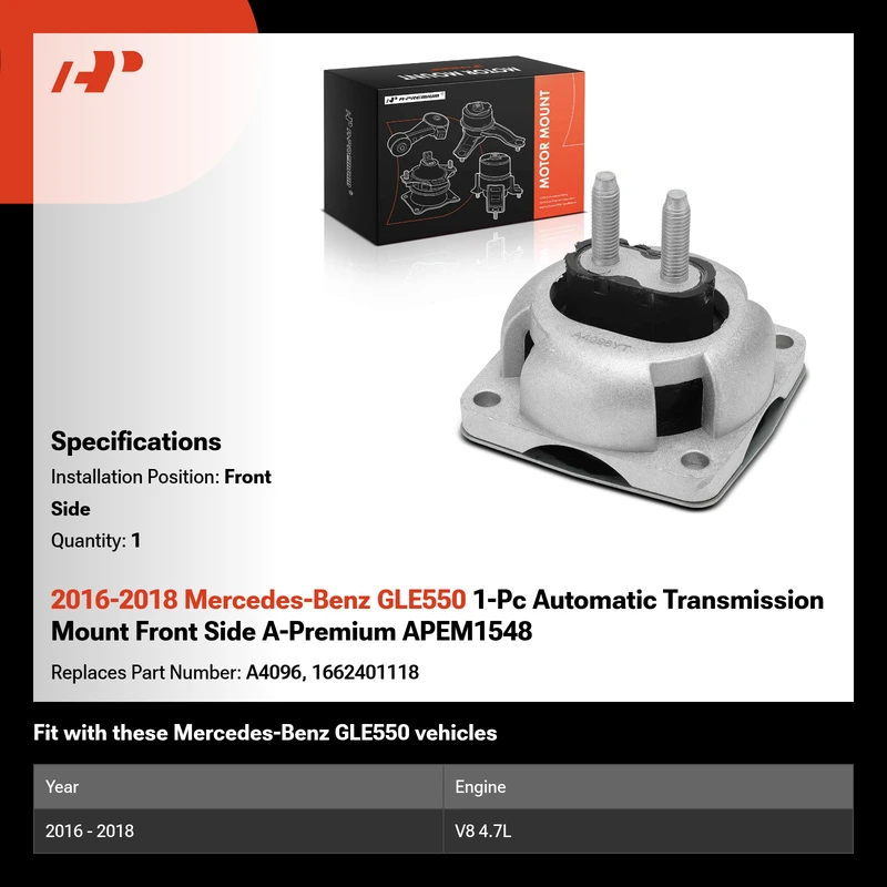 2016-2018 Mercedes-Benz GLE550 1-Pc Automatic Transmission Mount Front Side A-Premium APEM1548