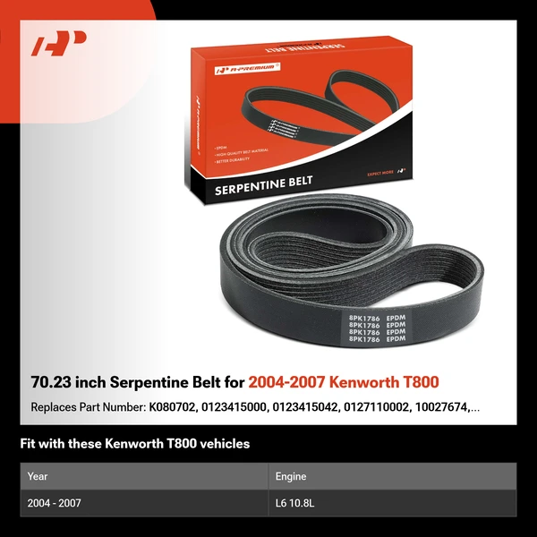 70.23 inch Serpentine Belt for 2004-2007 Kenworth T800