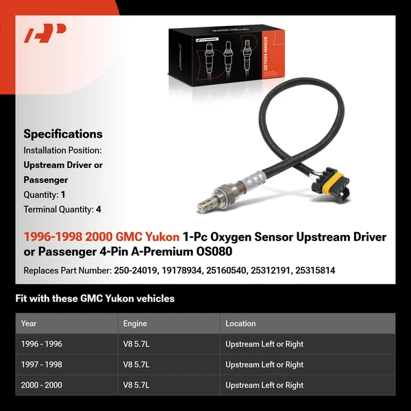 1996-1998 2000 GMC Yukon 1-Pc Oxygen Sensor Upstream Driver or Passenger 4-Pin A-Premium OS080