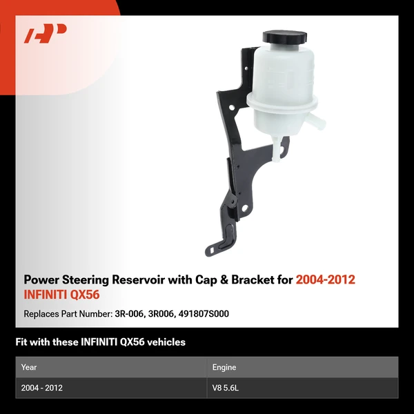 Power Steering Reservoir with Cap & Bracket for 2004-2012 INFINITI QX56