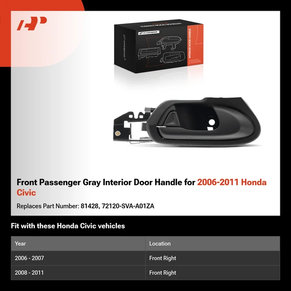 Front Passenger Gray Interior Door Handle for 2006-2011 Honda Civic