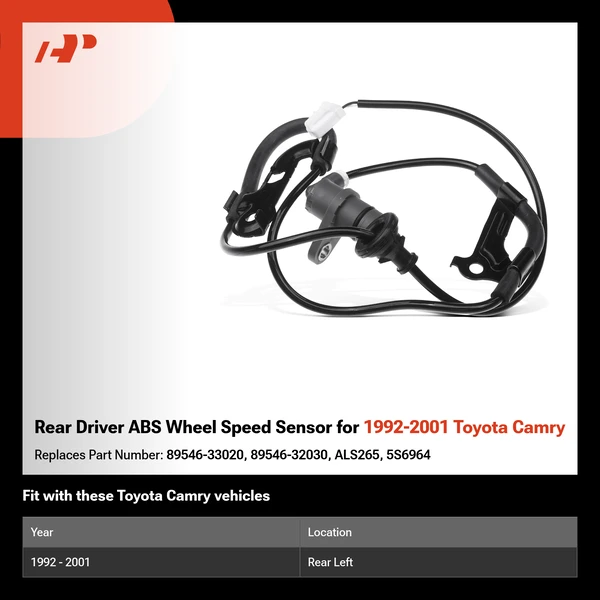 Rear Driver ABS Wheel Speed Sensor for 1992-2001 Toyota Camry