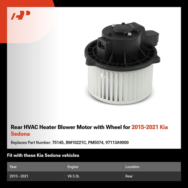 Rear HVAC Heater Blower Motor with Wheel for 2015-2021 Kia Sedona